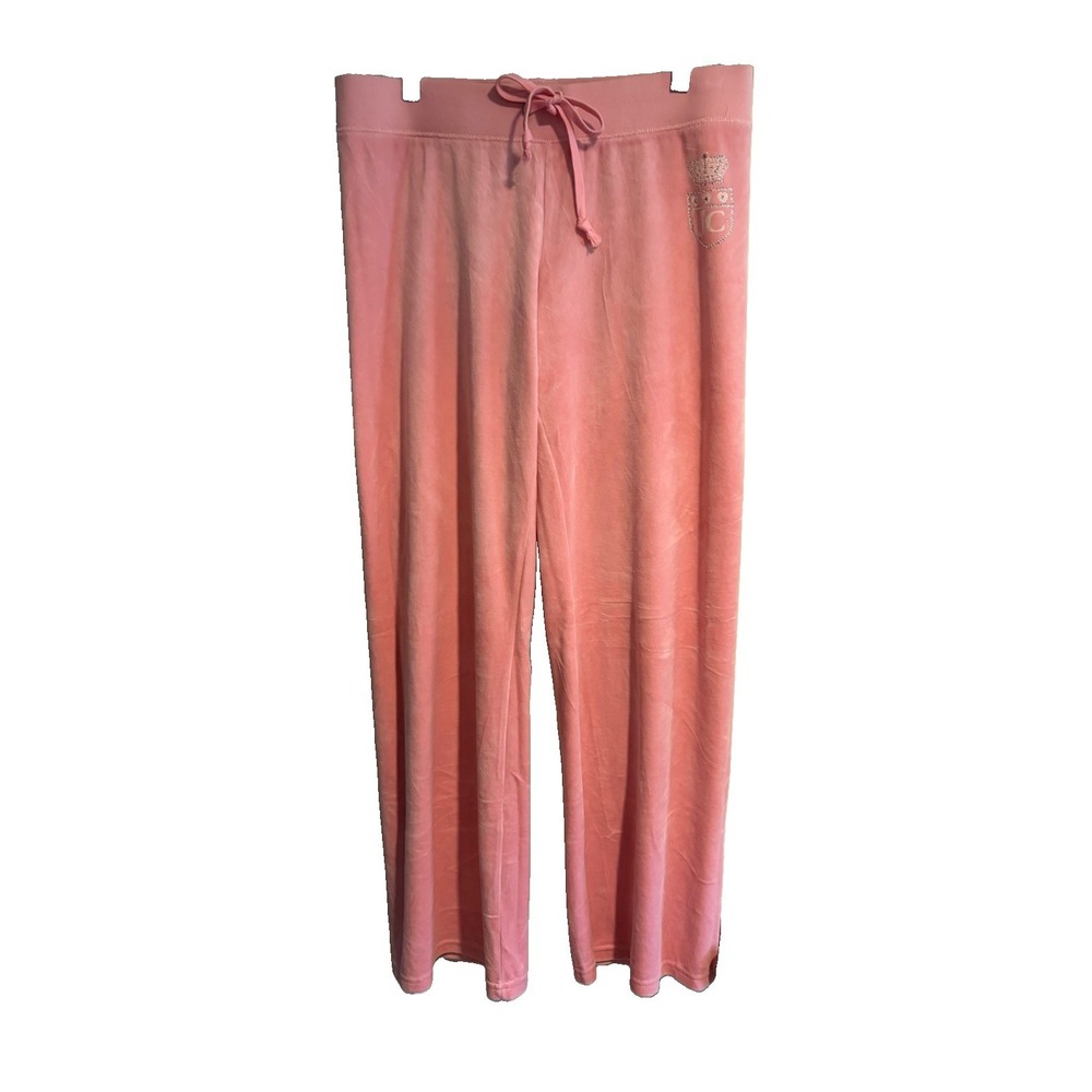 Vintage Juicy Couture Pink Velour Wide Leg Track Pants Y2K Made In America L